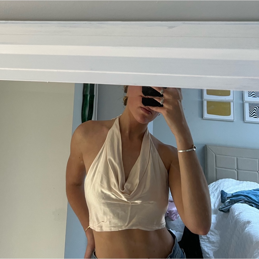 zara crop top - champagne color satin effect